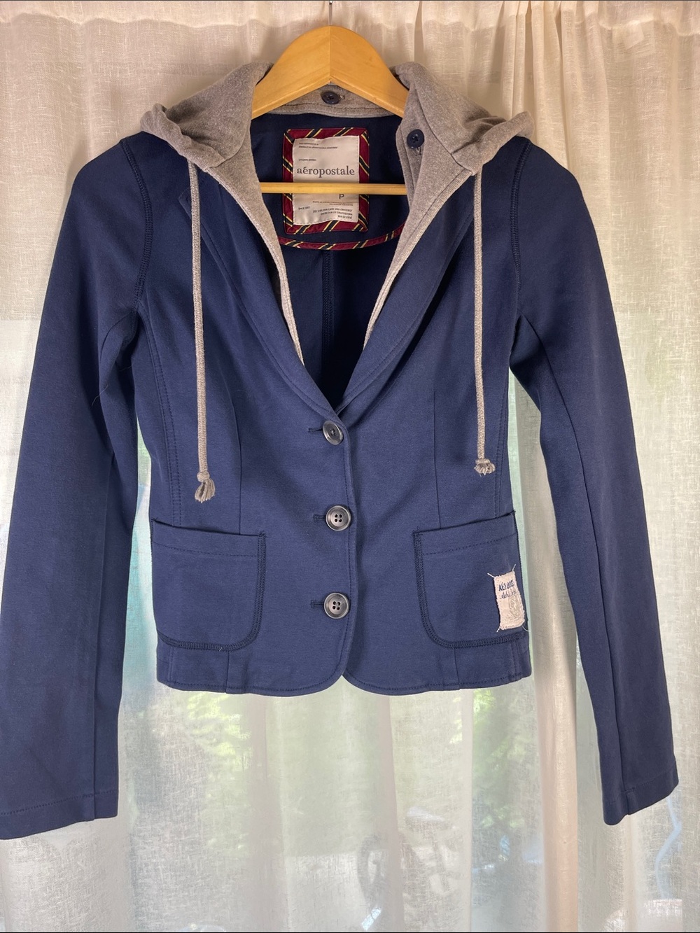Aeropostale Navy Sweatshirt Blazer with Gray Hood